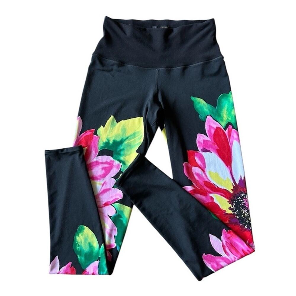Eva Varro Floral Leggings Womens S Black Multicolor Pull On Stretch Ankle USA